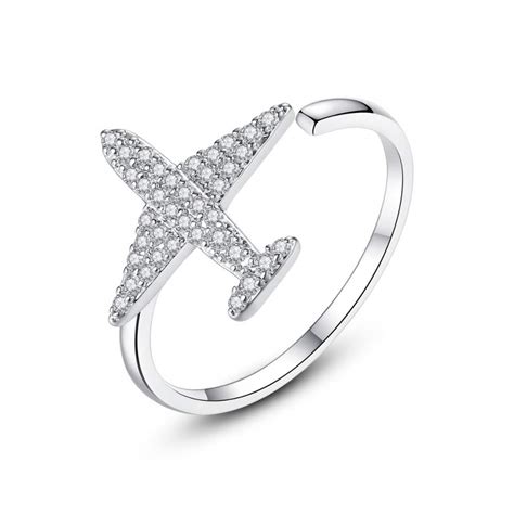 Buy BELUCKIN Simple Fashion Crystal Airplane Rings Cute Aircraft Open ...