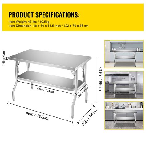 DOUKI 48×30 Inch Folding Commercial Prep Table, Double-Shelf Stainless ...