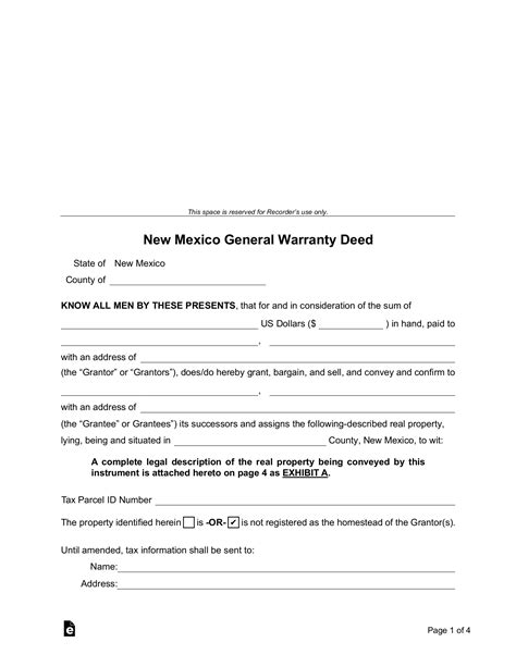 Free New Mexico General Warranty Deed Form - PDF | Word – eForms