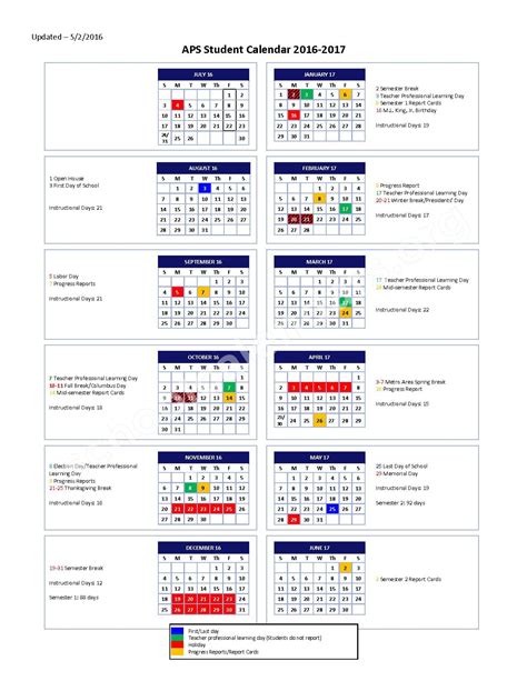 2016 - 2017 School Calendar | Atlanta Public Schools – Atlanta, GA