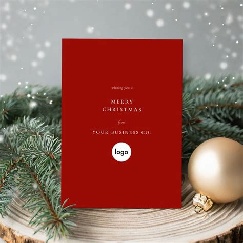 Minimalist Merry Christmas Red Business Logo Holiday Card | Zazzle ...