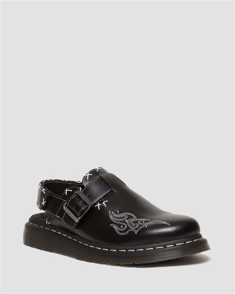 Jorge Contrast Stitch Leather Mules in Black Atlas | Dr. Martens