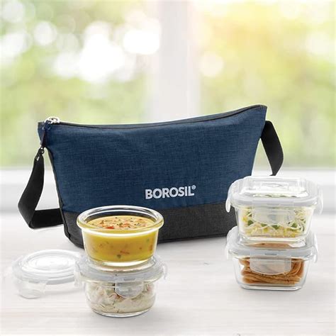 Buy Borosil Elite Daisy Lunchbox with Bag | 4pc (320ml x 2 Square ...