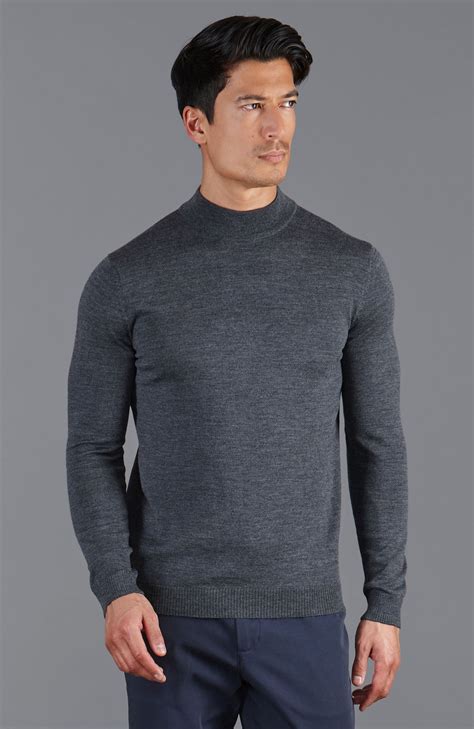 Mens Extra Fine Merino Wool Mock Turtleneck Jumper – Paul James Knitwear