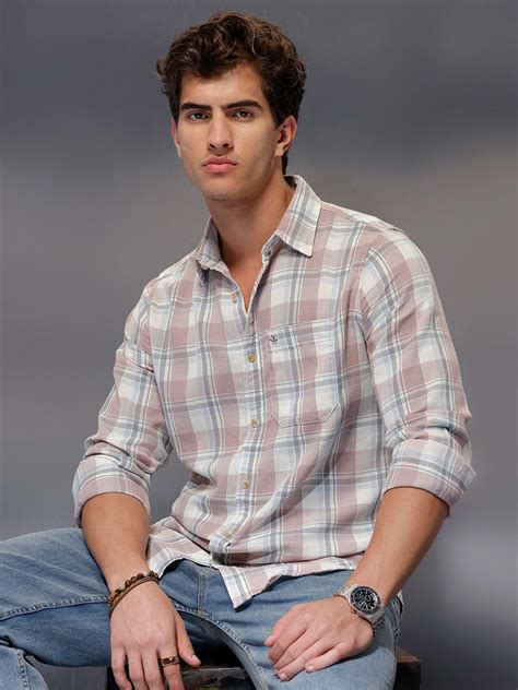 Men's Casual Checkered Shirt | Pink – Wrogn