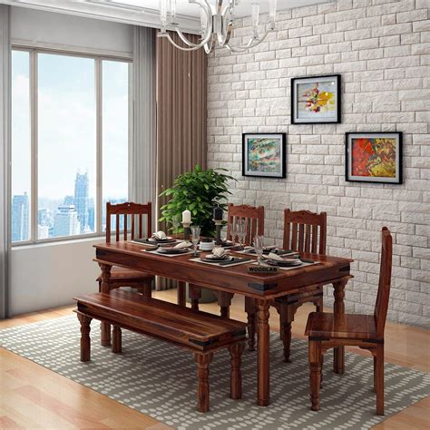 WOODLAB Sheesham Wood Dining Table Set with 4 Chair and 1 Bench Dining ...