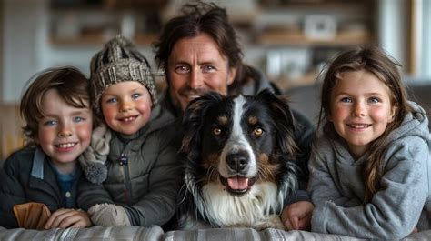 A man and two children pose with a dog and a dog | Premium AI-generated ...