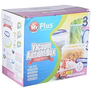 Mr Plus Rectangle Vacuum Airtight Box (580ml + 1270ml + 1960ml), (3 Pcs ...