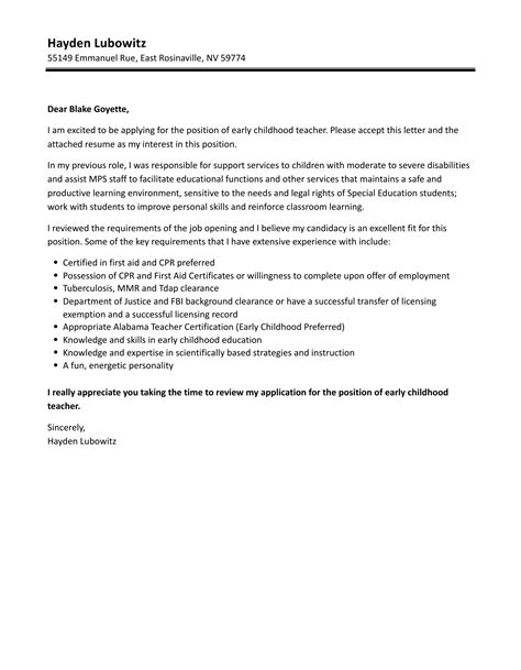 Early Childhood Teacher Cover Letter | Velvet Jobs