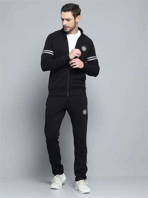 Buy Men Black Printed Mock Neck Full Sleeve Winter Tracksuit Online in ...