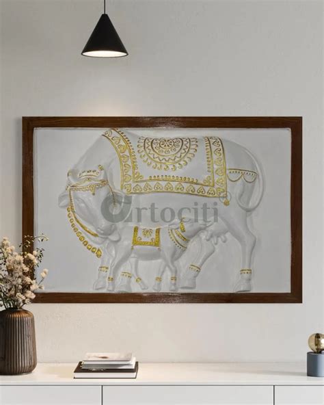 3X2 Feet Kamdhenu The Sacred Cow 3d Relief Mural