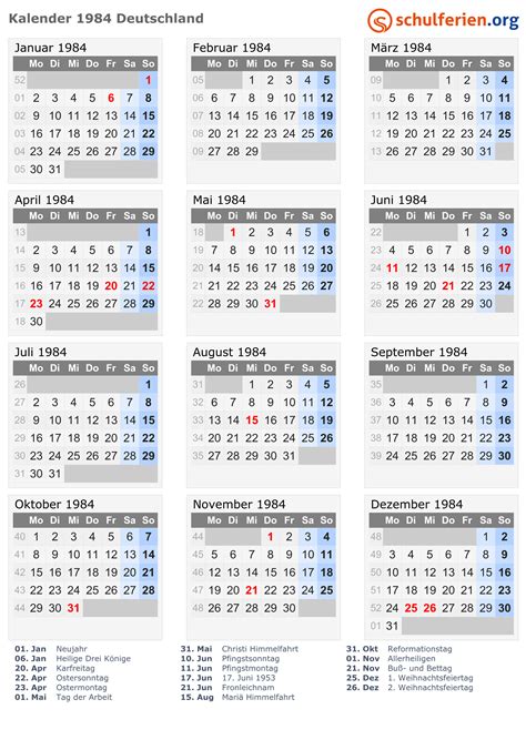 Calendário De 1984 Completo - MODISEDU