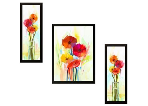 SAF paintings Diwali Gift UV Textured Flower Print Framed Painting Set ...