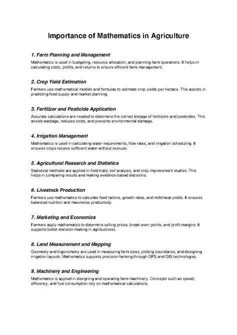 Importance of Mathematics in Agriculture: Applications in Farm Management - Studocu