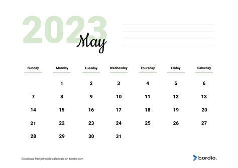 Printable May 2023 Calendar | Free Download in PDF - Bordio