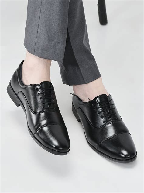 Shop Men Black Formal Office Work Lace-Up Derby Shoes Online