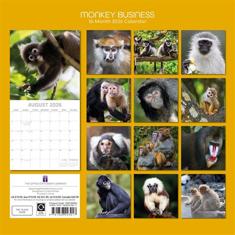 2026 Monkey Business - Square Wall Calendar