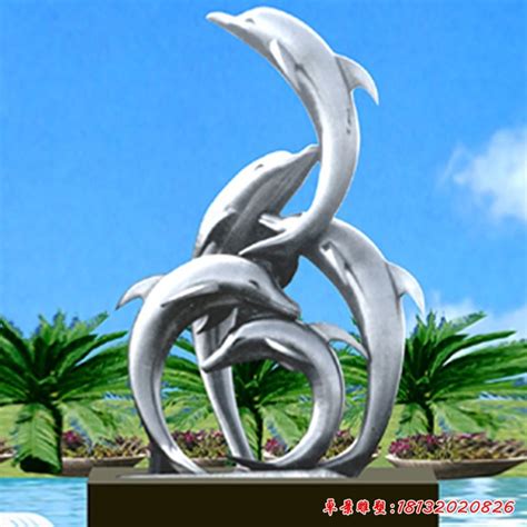 不锈钢喷水海豚雕塑-宏通雕塑