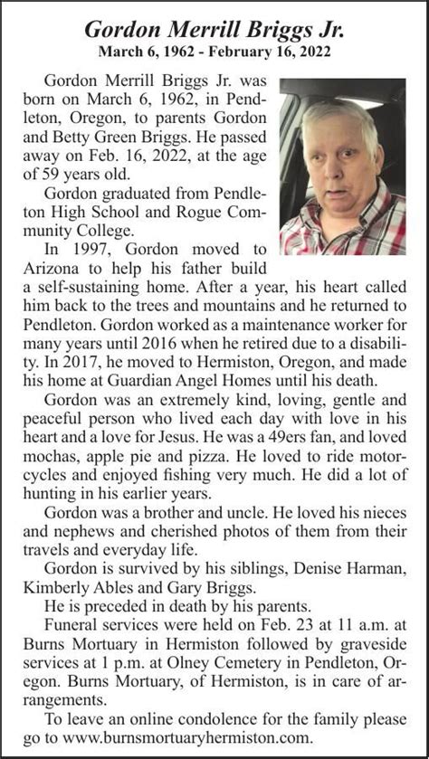 Obituary: Gordon Merrill Briggs Jr., March 6, 1962 - February 16, 2022 ...