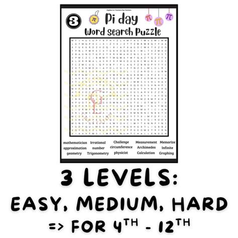 Pi Day Word Search crossword puzzle game literacy center idea middle ...