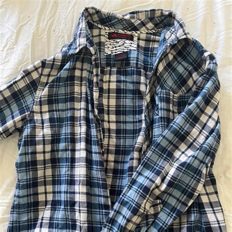 Thrifted blue and white flannel Men's size M -... - Depop