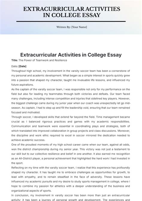 Free Extracurricular Activities College Essay Template to Edit Online