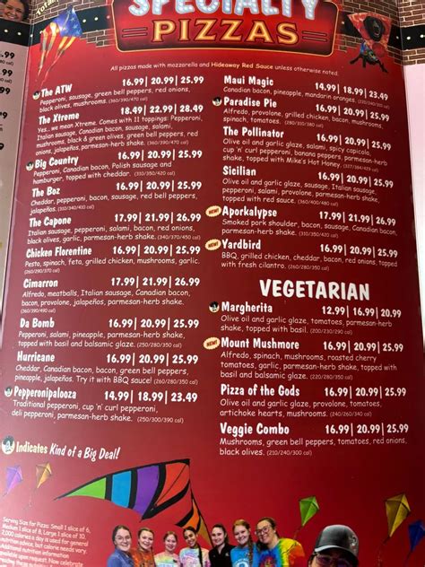 Hideaway Pizza Menu - Updated October 2025