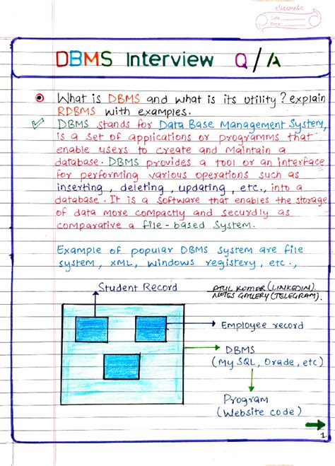 🔹DBMS🔹 Interview Q&A - dbms - classMAte Date Page DBMS Interview q/A ...