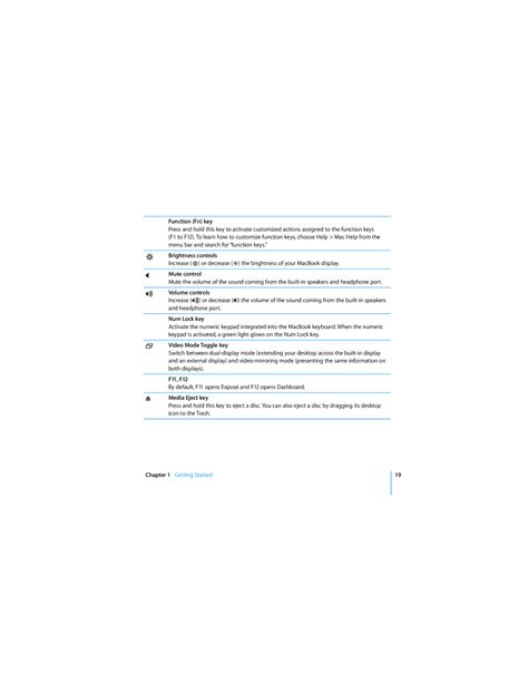 Function Fn key, Brightness controls | Apple APLLE MACBOOK guide