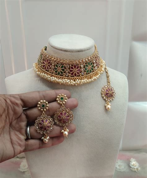Gold Ruby Green Polki Choker Jewellery Beams Set – BS Jewels