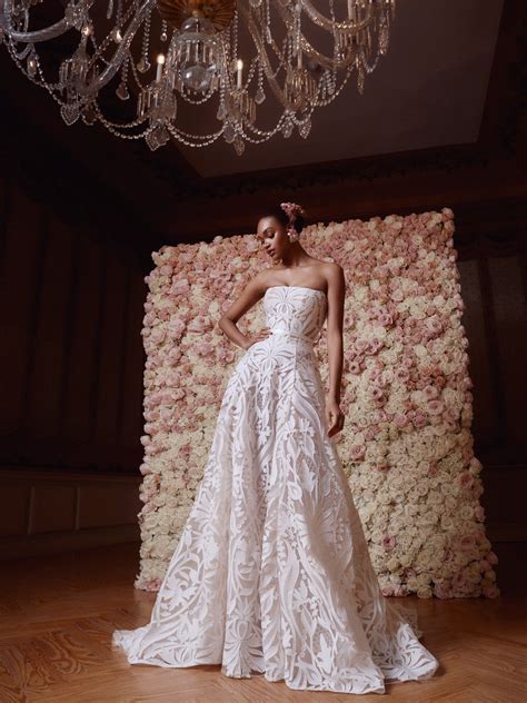 Rachel | Geometric Pattered Strapless Princess Wedding Dress