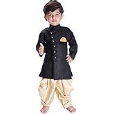 JBN Creation Boys' Yellow and Rose Gold Cotton Blend Sherwani and Dhoti ...