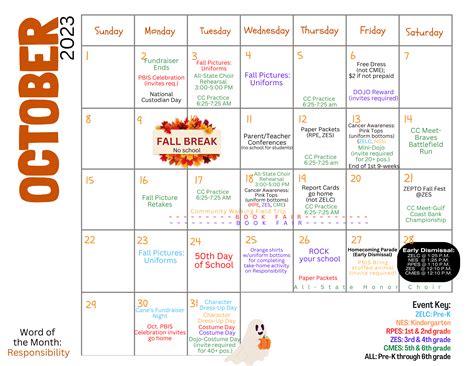 October 2023 Event Calendar – Rollins Place Elementary School