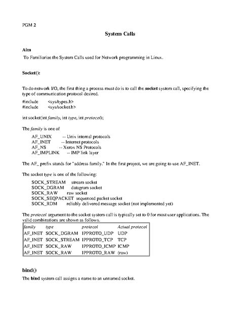 System Calls - Socket(): To do network I/O, the first thing a process ...