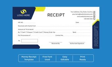 Print ready money receipt book template flat horizontal design ...