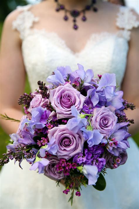 Purple lavender lilac bouquet. Lilac and lavender shades of purple rose ...