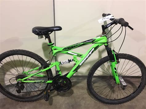 2 BIKES: GREEN HUFFY FULL SUSPENSION MOUNTAIN BIKE & GREY FULL ...