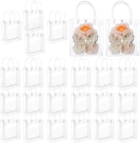 Xugoox 24 Pcs Clear Gift Bags with Handles Transparent Plastic Tote ...