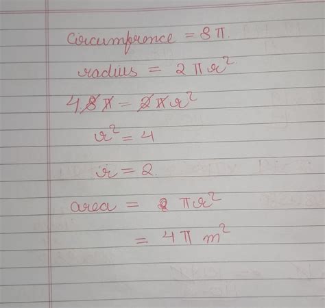 The circumference of a circle is 8π meters. What is the area of the ...