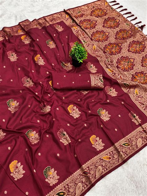 Flameboyant Wine Viscose Dola Silk Saree With Beguiling Blouse Piece ...