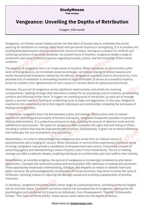 Vengeance: Unveiling the Depths of Retribution Free Essay Example