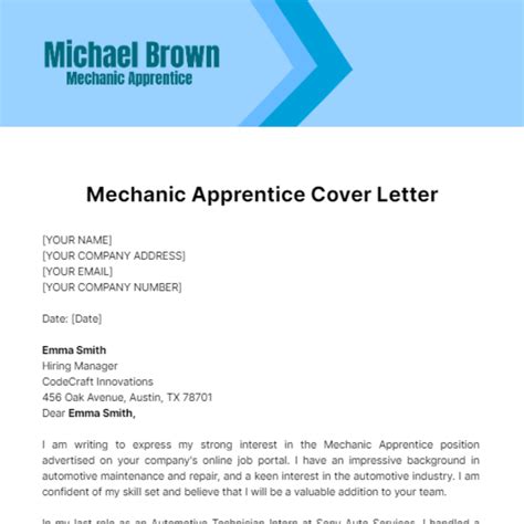Cover Letter For Auto Mechanic