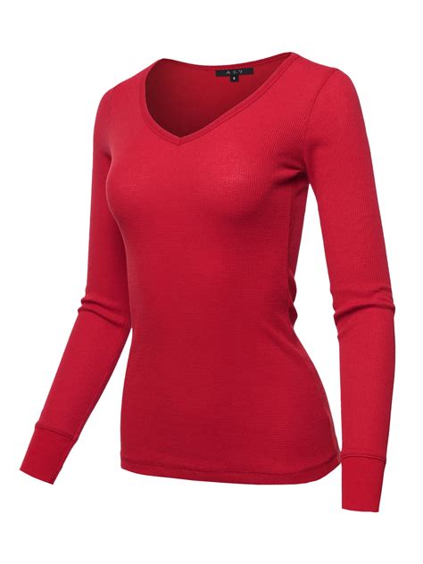 A2Y - A2Y Women's Basic Solid Long Sleeve V Neck Fitted Thermal Top ...