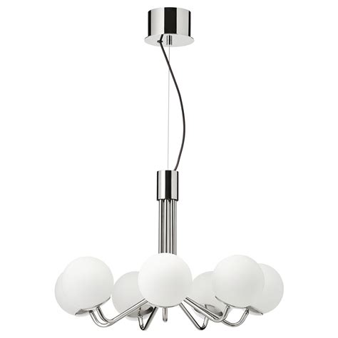 SIMRISHAMN chandelier, 7-armed, chrome-plated/opal white glass, 70 cm ...