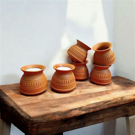 Buy ArtiKart Terracotta Matka Design Cups, 120ml, Set of 6, Reusable ...