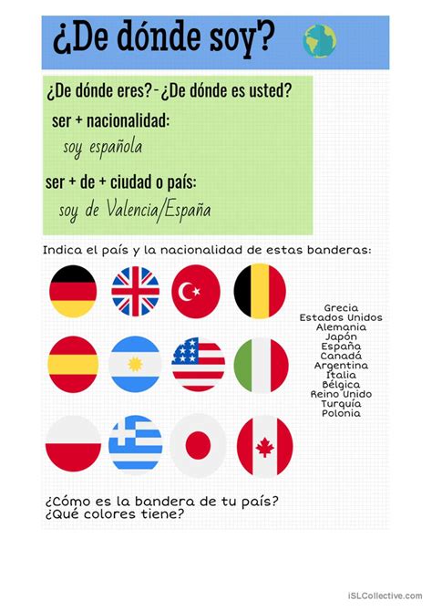 Países y nacionalidades: English ESL worksheets pdf & doc
