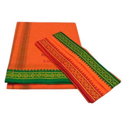 Buy MPS Men's Cool Cotton Dhoti and Angavastram Set (Orange, Free Size ...