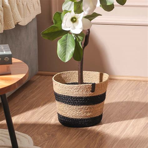 ESQ Living Cotton & Moonj Tapered Planter - Monochrome