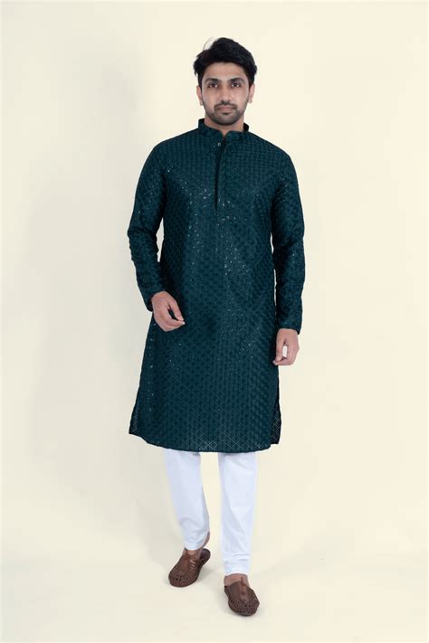 Chikan Kari Kurta - Midnight Green – TRENDS OF INDIA
