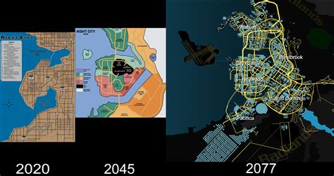 Night City 2020, 2045, and 2077 Maps. Side by side comparison. : r/cyberpunkgame